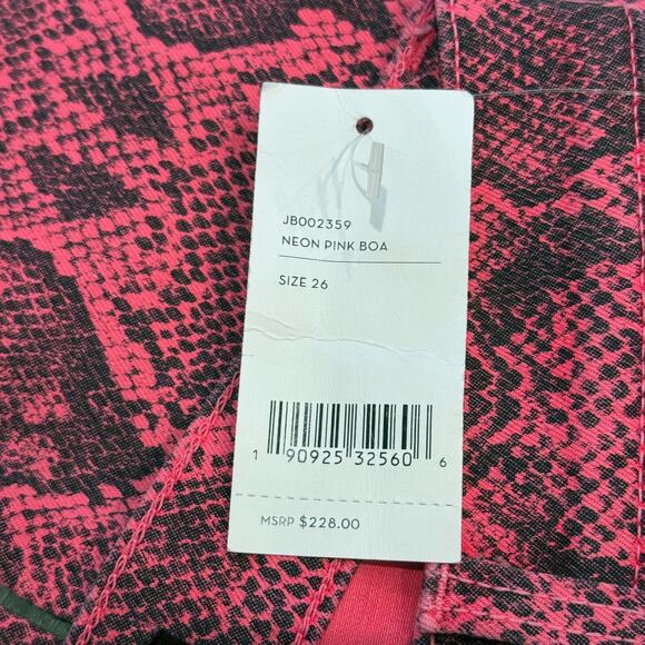 J Brand Jean Women 26 Neon Pink Boa Photo Ready Mid Rise Skinny Animal Print NEW - Picture 15 of 16